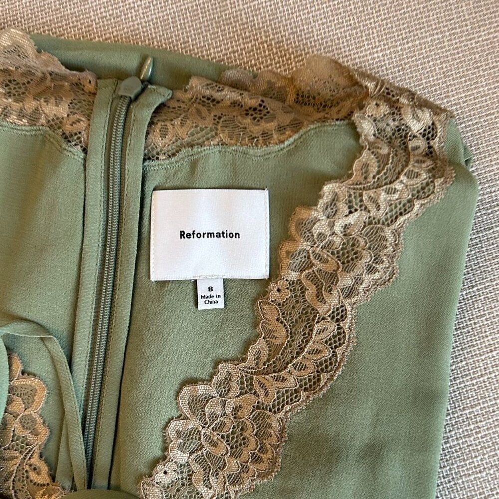 Reformation Green Midi Dress with Lace Trim - Picture 6 of 12